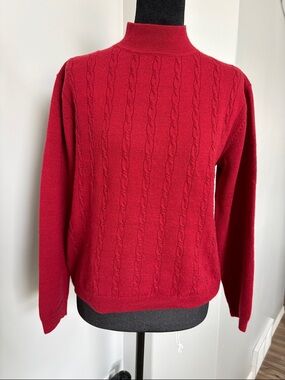 Tabi International Women's Red Cable Knit Mock Neck Sweater-Pure Wool